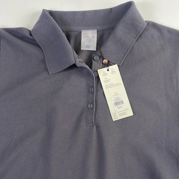 NWT Calia Pique Puff Sleeves Polo T-Shirt XXL Carbon Gray 3/4 Button Down Golf - Picture 7 of 16